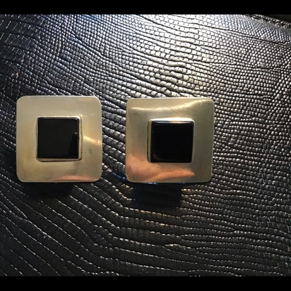 EARRINGS beautiful STERLING Silver & Black ONYX - Picture 2 of 3